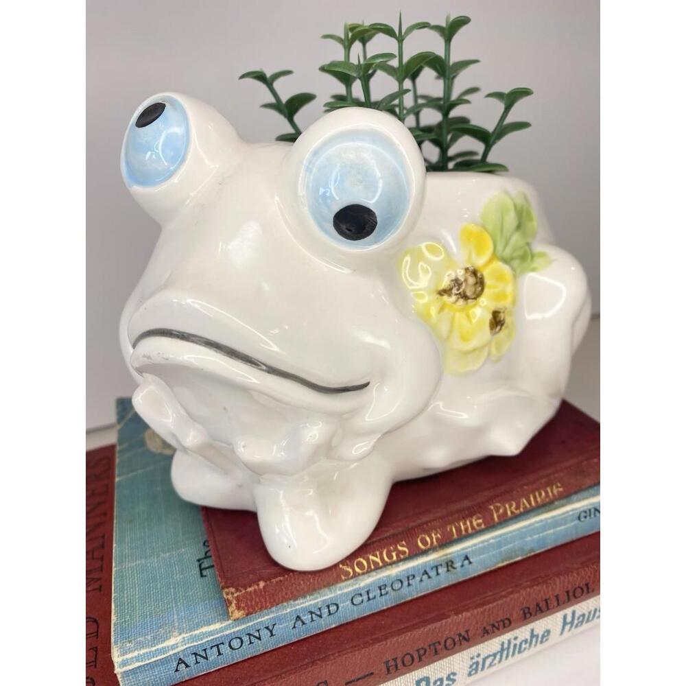 Fun Toad Frog Napcoware Green Art Pottery Planter Scrubbie Holder Japan Vintage